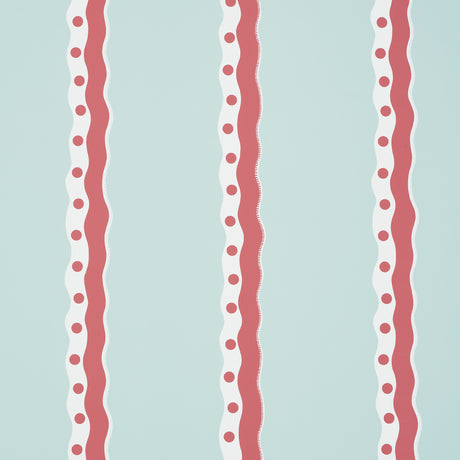 Schumacher Rousseau Stripe Rouge & Sky Wallpaper - Eade's Wallpaper