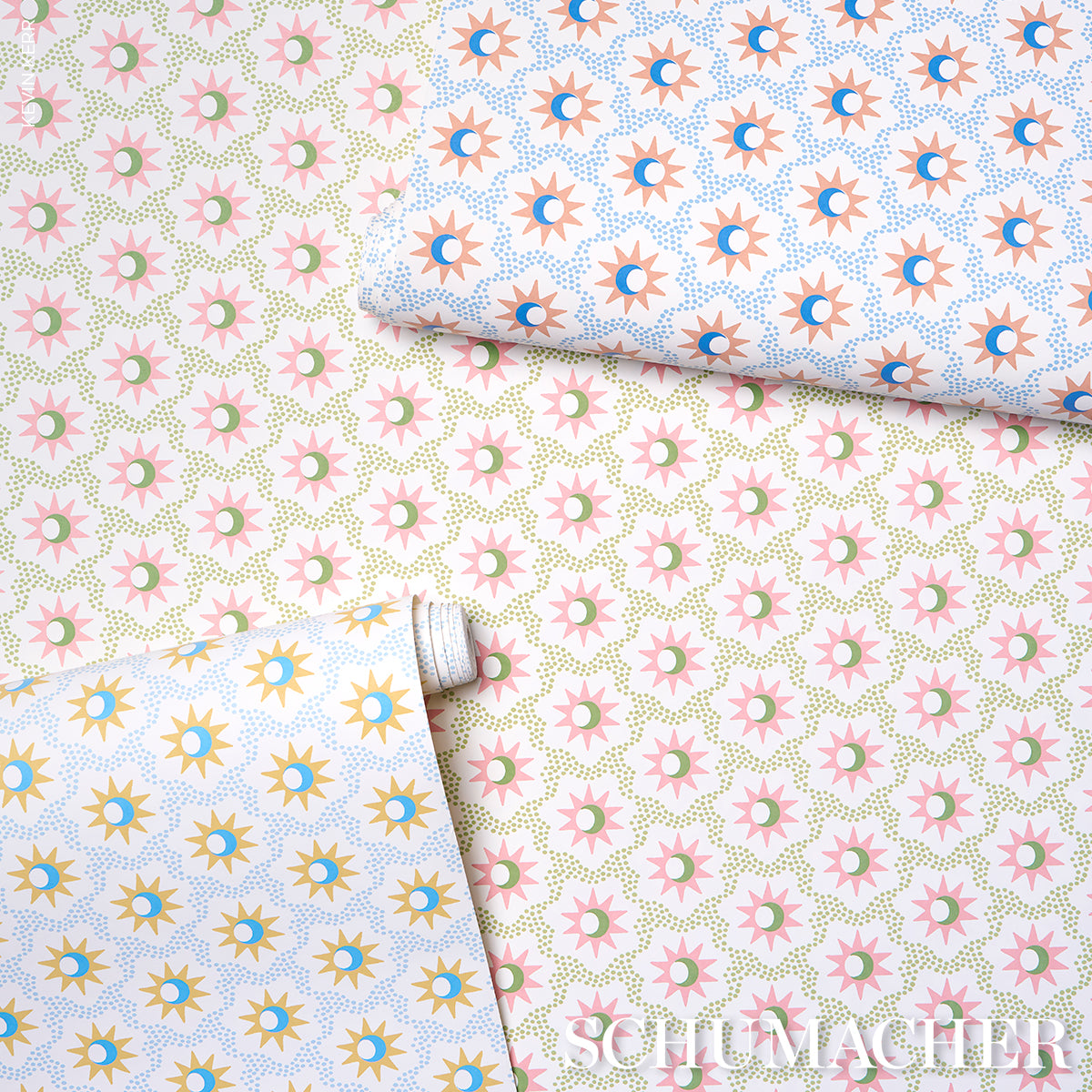 Schumacher Lucie Yellow & Sky Wallpaper - Eade's Wallpaper