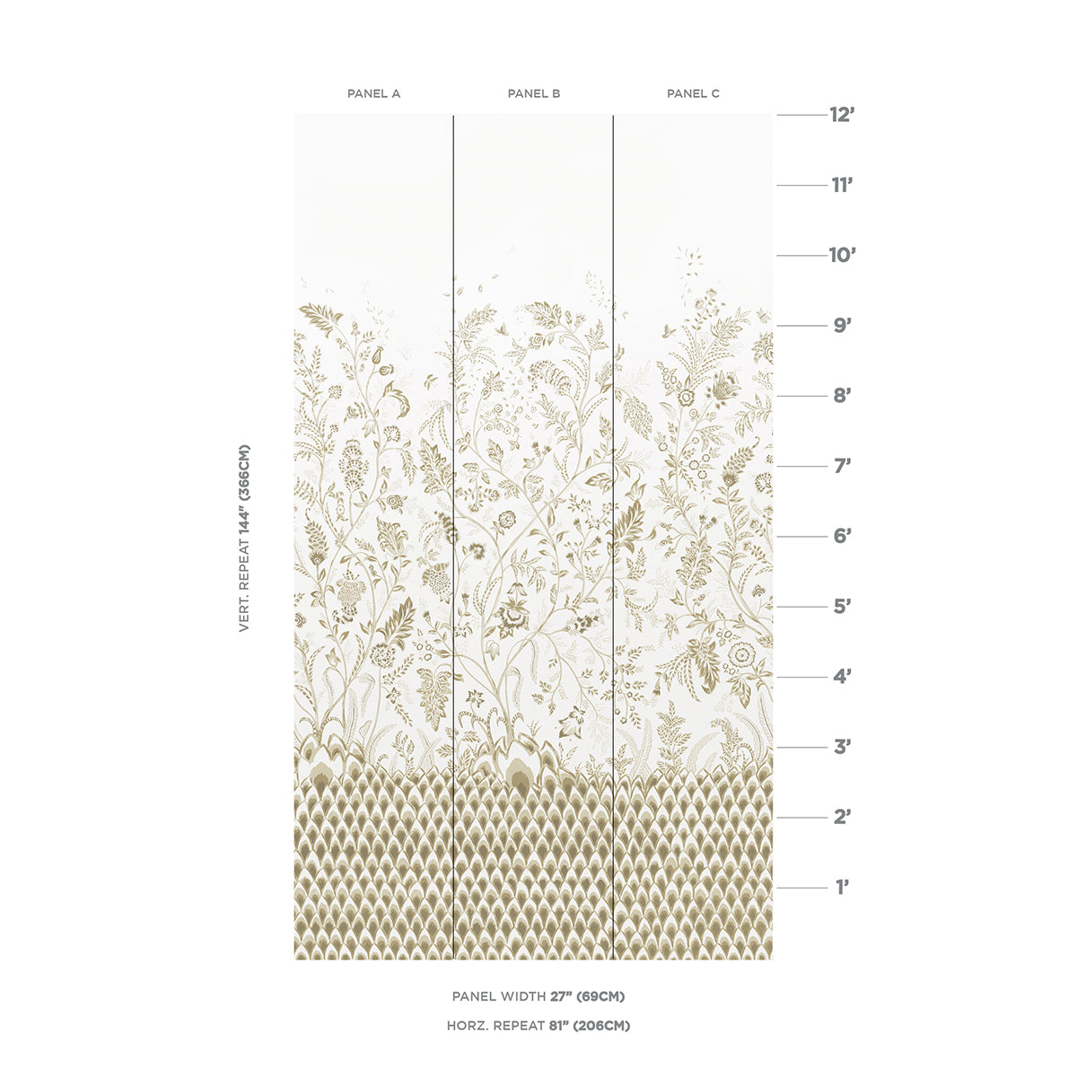 Schumacher Chinoiserie Grande Panel Set Neutral Wallpaper