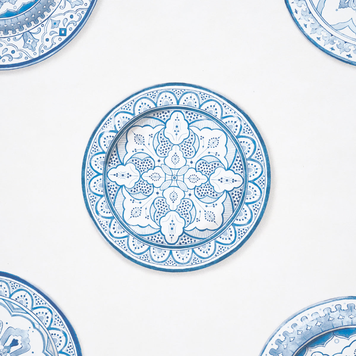 Schumacher Montecito Porcelain Indigo Wallpaper - Eade's Wallpaper