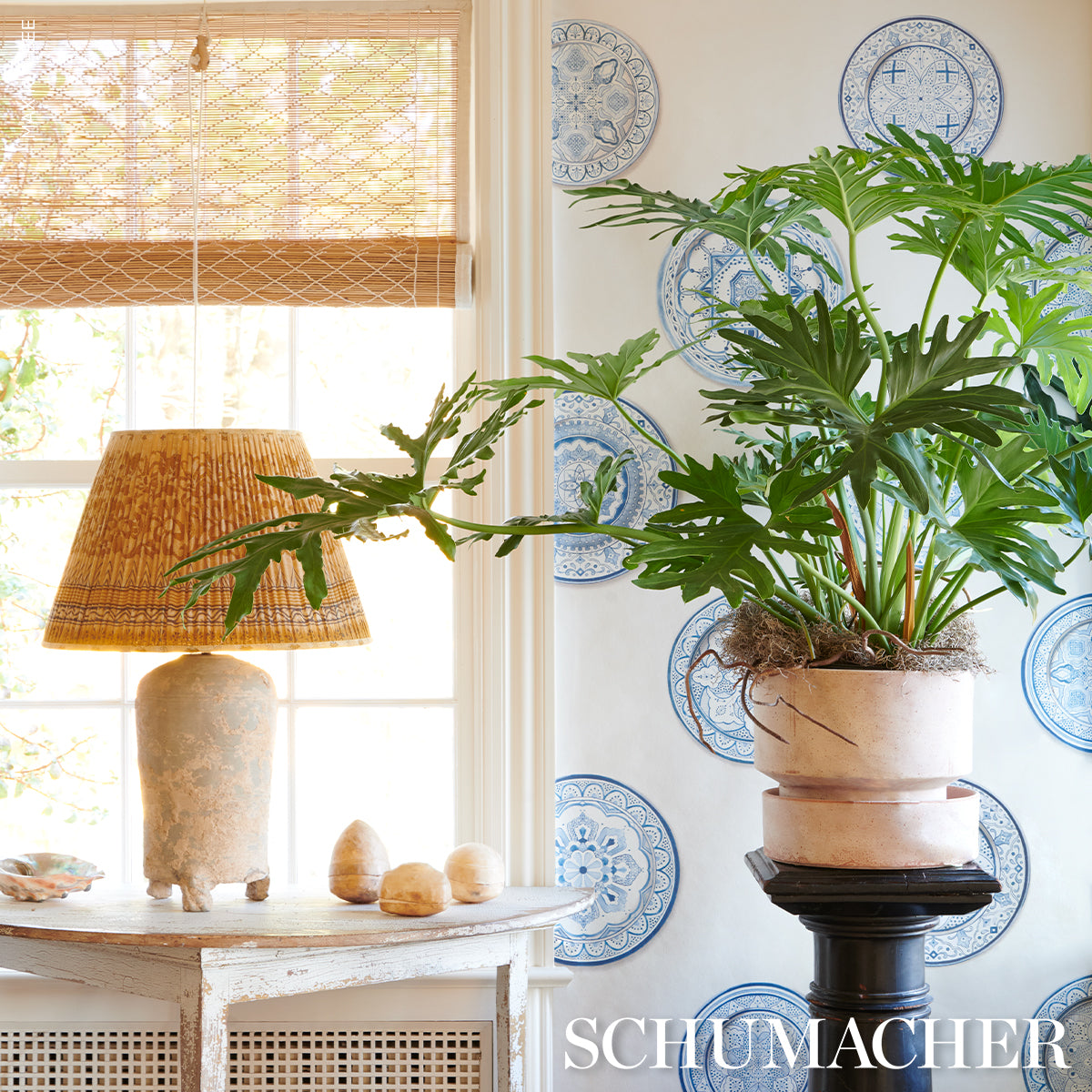 Schumacher Montecito Porcelain Indigo Wallpaper - Eade's Wallpaper
