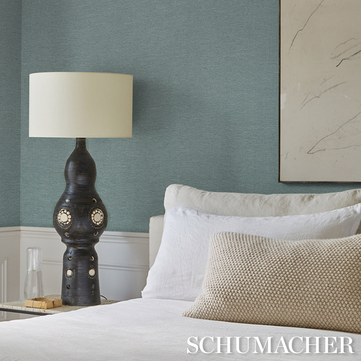 Schumacher Linen Plissé Wallcovering Adriatic Blue Wallpaper - Eade's Wallpaper