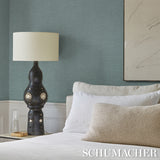 Schumacher Linen Plissé Wallcovering Adriatic Blue Wallpaper - Eade's Wallpaper
