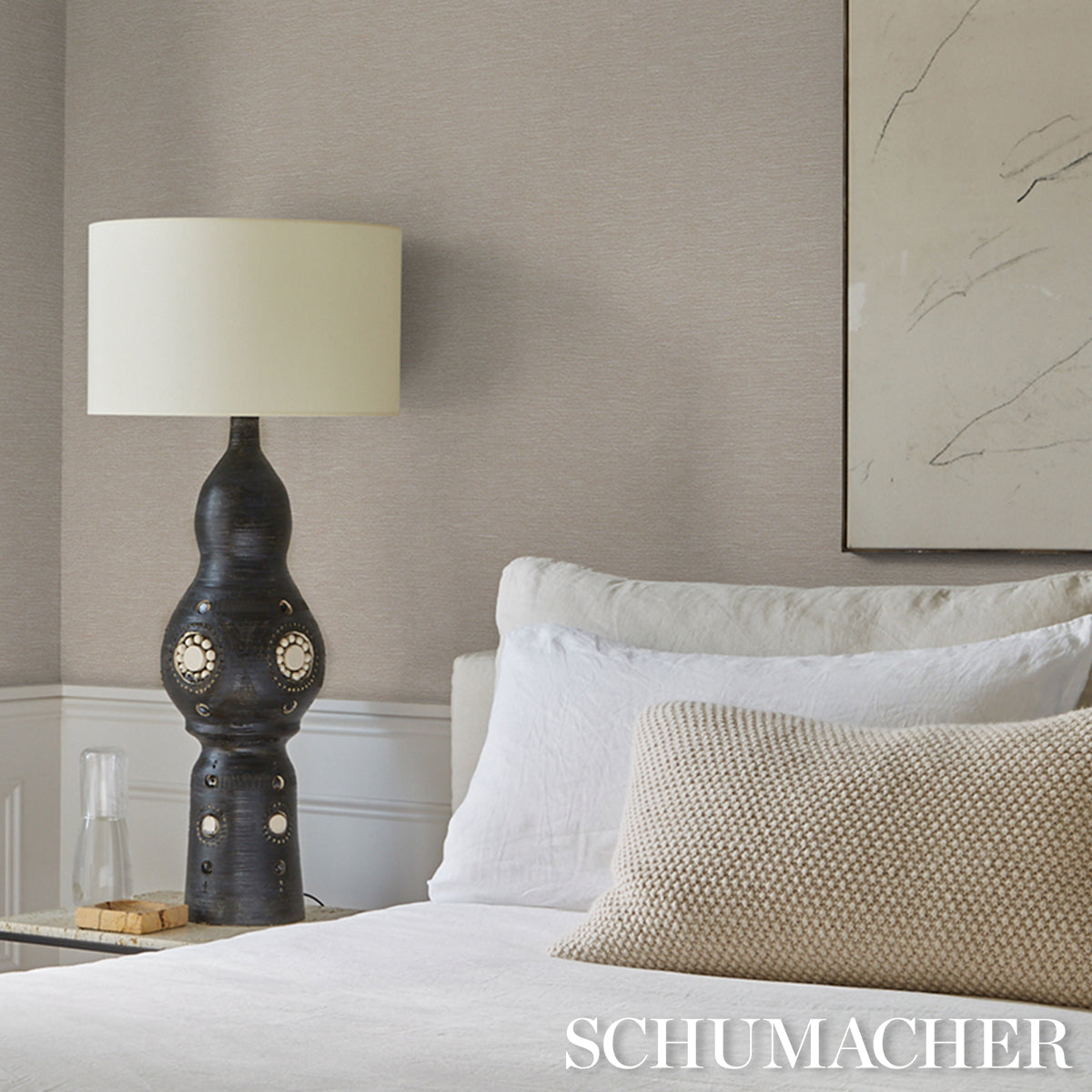 Schumacher Linen Plissé Wallcovering Alabaster Wallpaper - Eade's Wallpaper