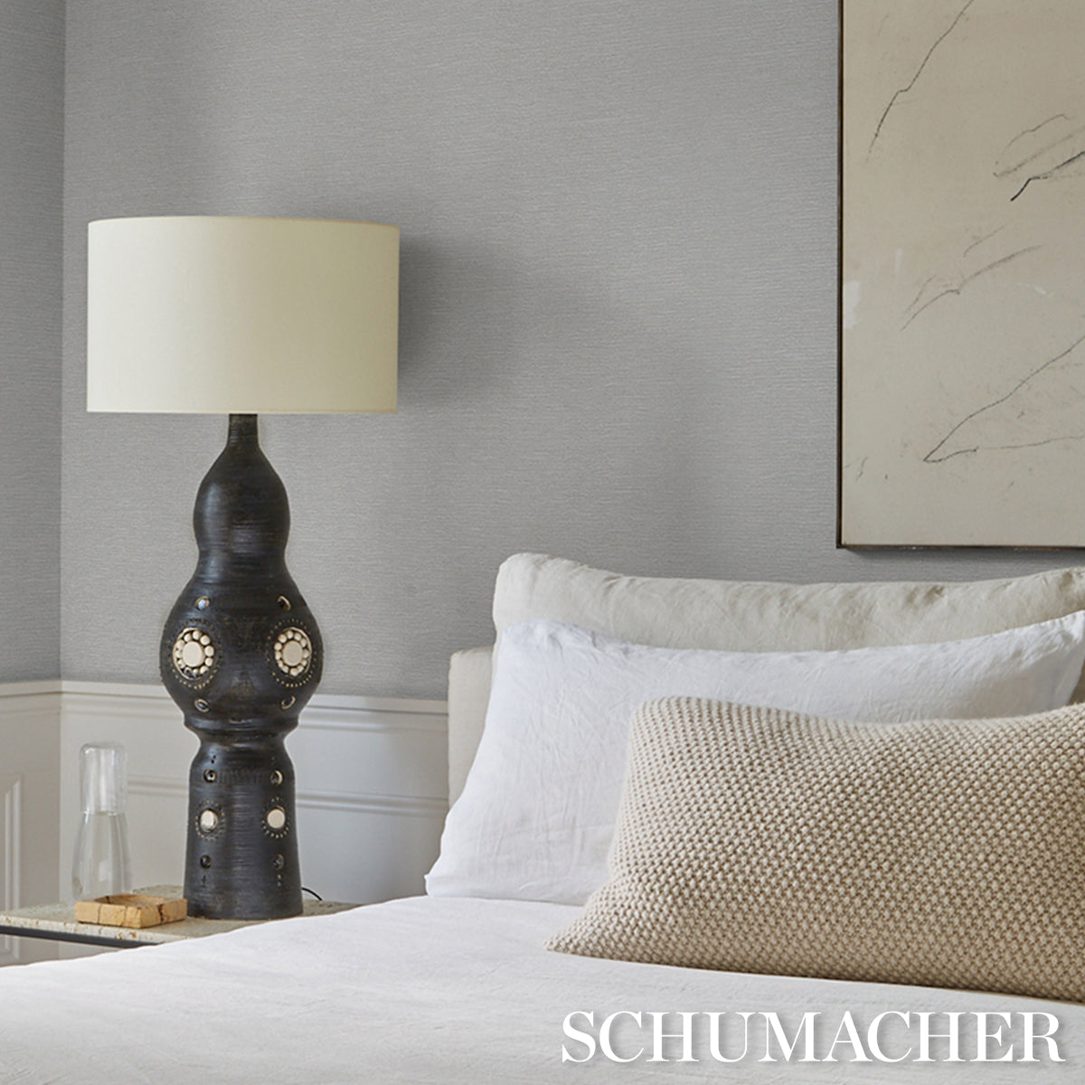 Schumacher Linen Plissé Wallcovering Mist Wallpaper - Eade's Wallpaper