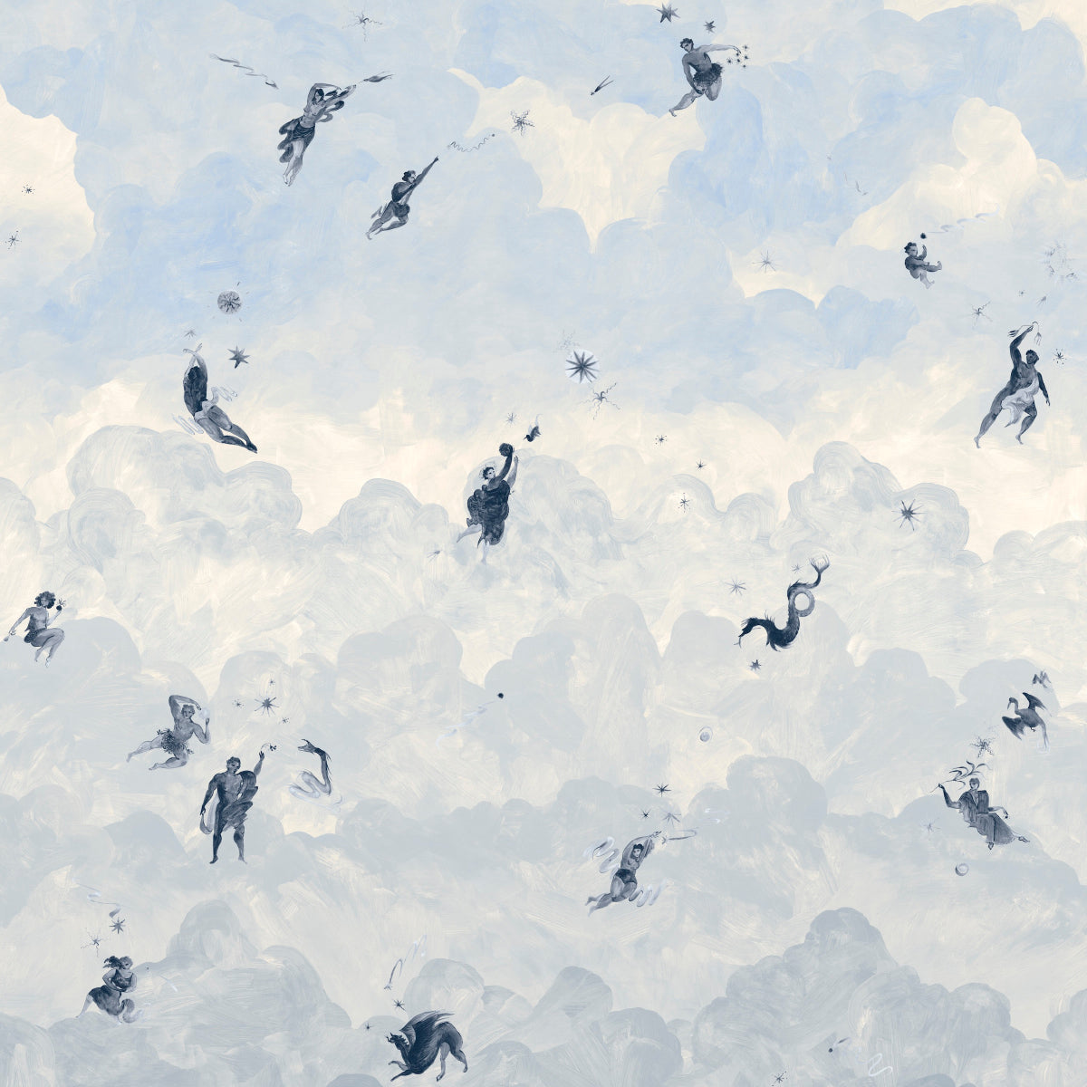 Schumacher Ascendance 3 Panel Set Clear Blue Wallpaper