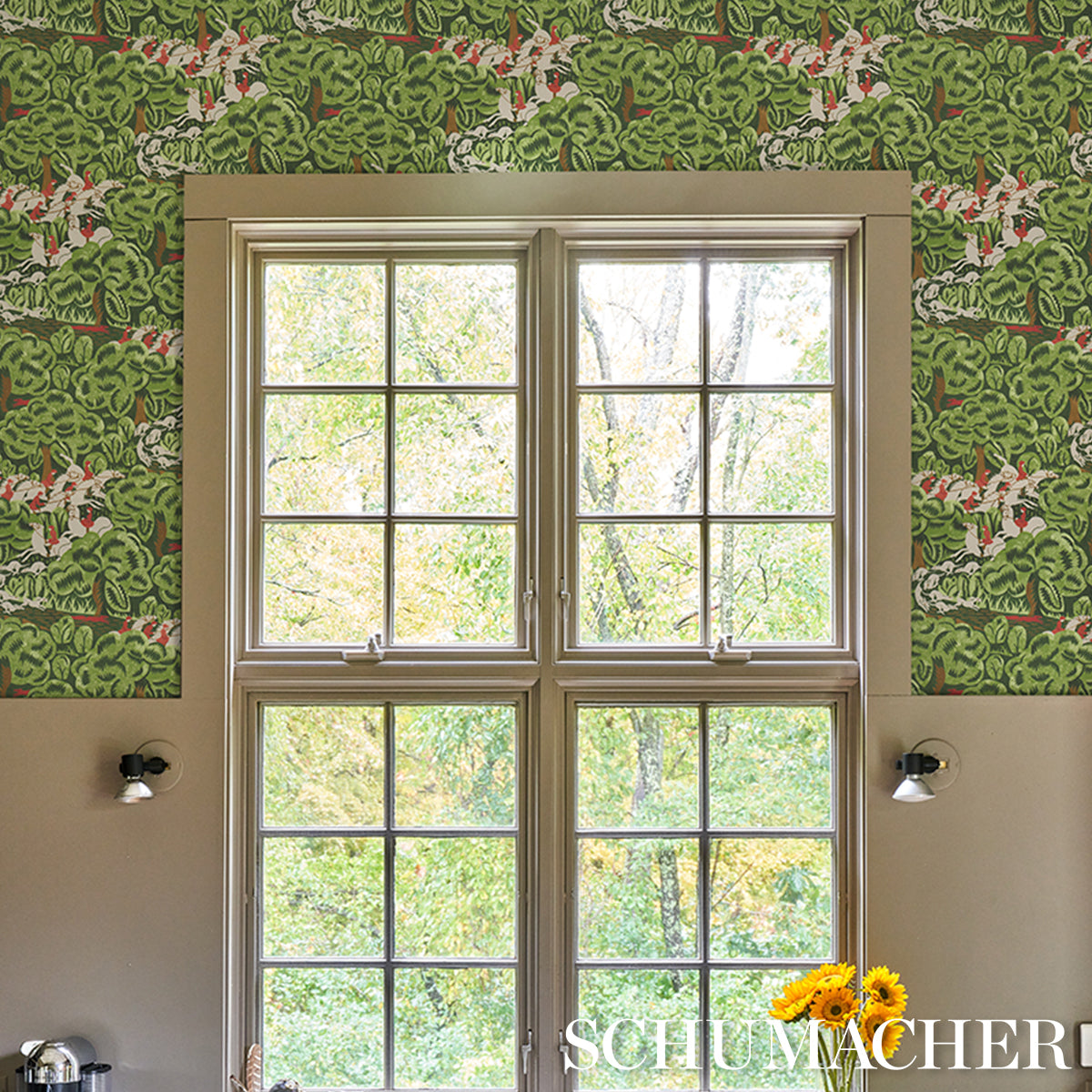 Schumacher Margaret Schloeman'S Fox Chase Forest Wallpaper - Eade's Wallpaper