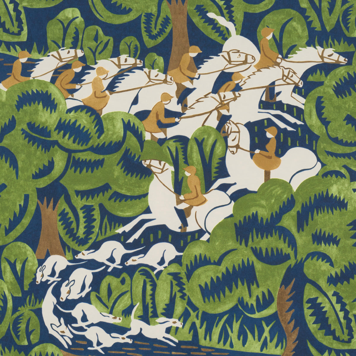 Schumacher Margaret Schloeman'S Fox Chase Navy & Green Wallpaper - Eade's Wallpaper
