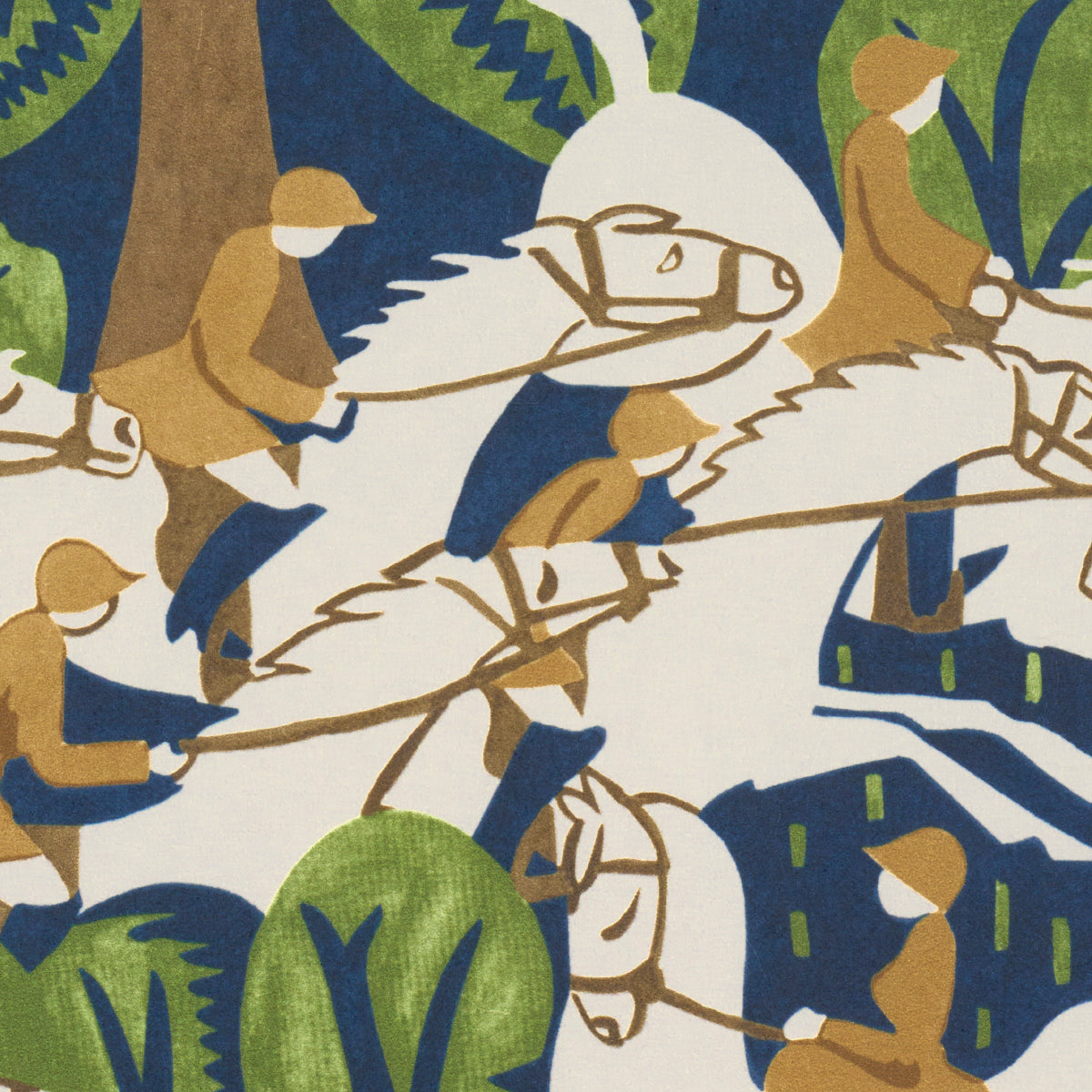 Schumacher Margaret Schloeman'S Fox Chase Navy & Green Wallpaper - Eade's Wallpaper