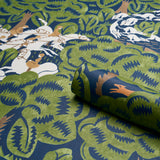 Schumacher Margaret Schloeman'S Fox Chase Navy & Green Wallpaper - Eade's Wallpaper