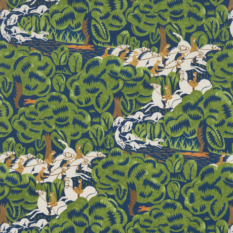 Schumacher Margaret Schloeman'S Fox Chase Navy & Green Wallpaper - Eade's Wallpaper