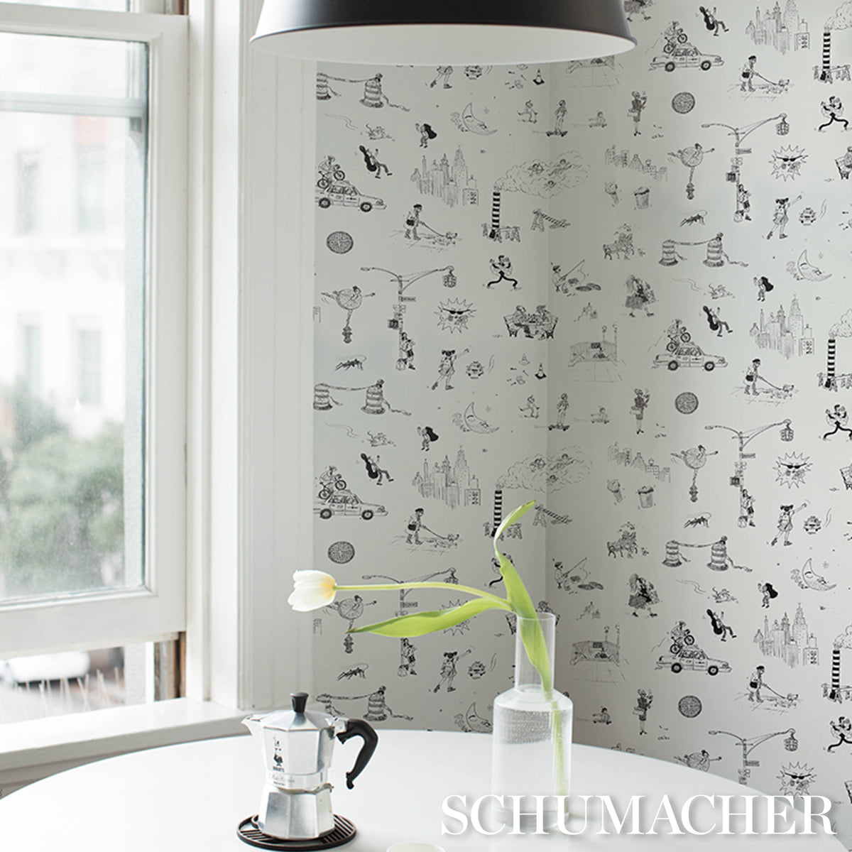 Schumacher Joana Avillez'S Street Scenes Black & White Wallpaper