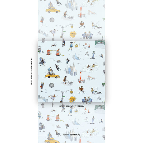 Schumacher Joana Avillez'S Street Scenes Multicolor On Sky Blue Wallpaper