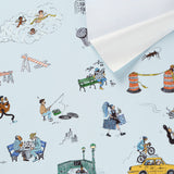 Schumacher Joana Avillez'S Street Scenes Multicolor On Sky Blue Wallpaper