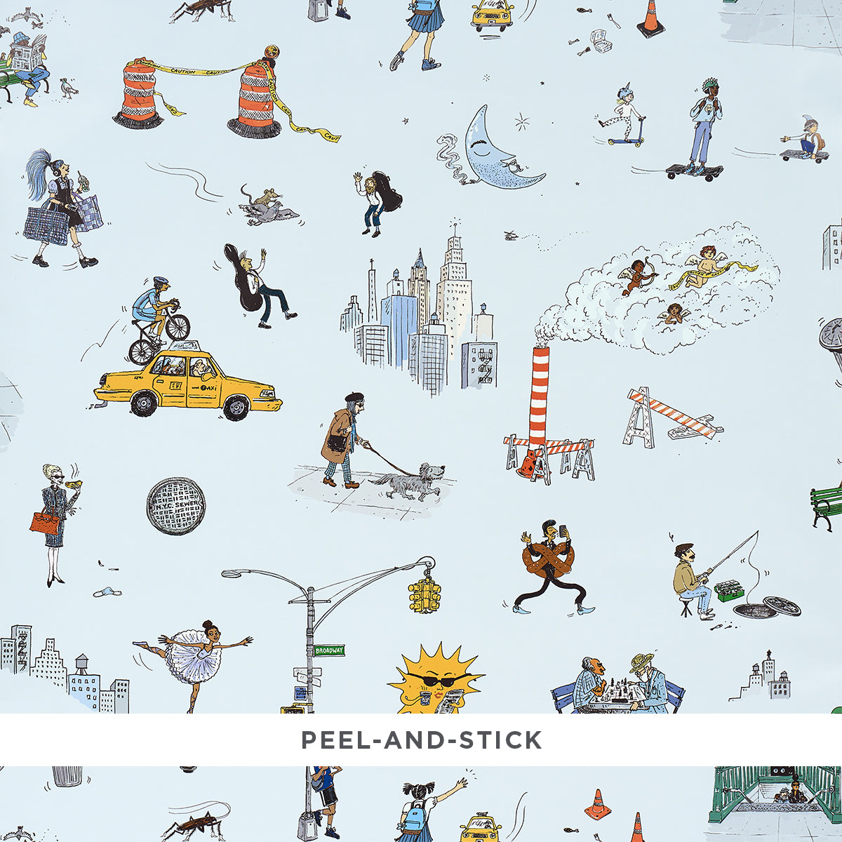 Schumacher Joana Avillez'S Street Scenes Multicolor On Sky Blue Wallpaper