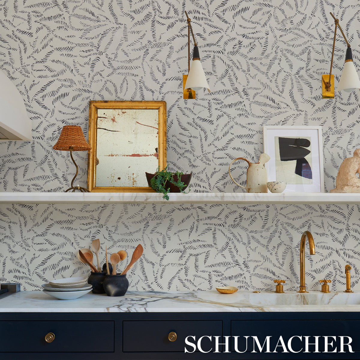 Schumacher Leaf Bloom Charcoal Wallpaper - Eade's Wallpaper