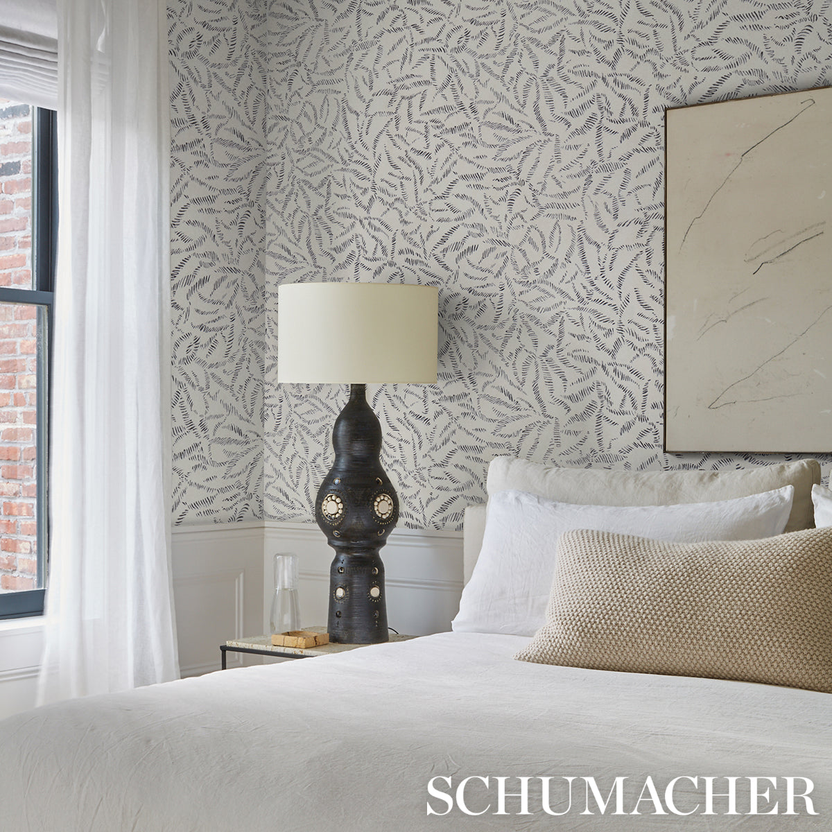 Schumacher Leaf Bloom Charcoal Wallpaper - Eade's Wallpaper