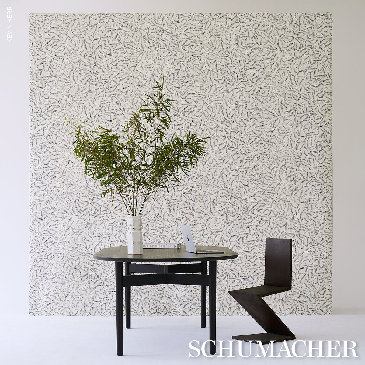 Schumacher Leaf Bloom Charcoal Wallpaper - Eade's Wallpaper