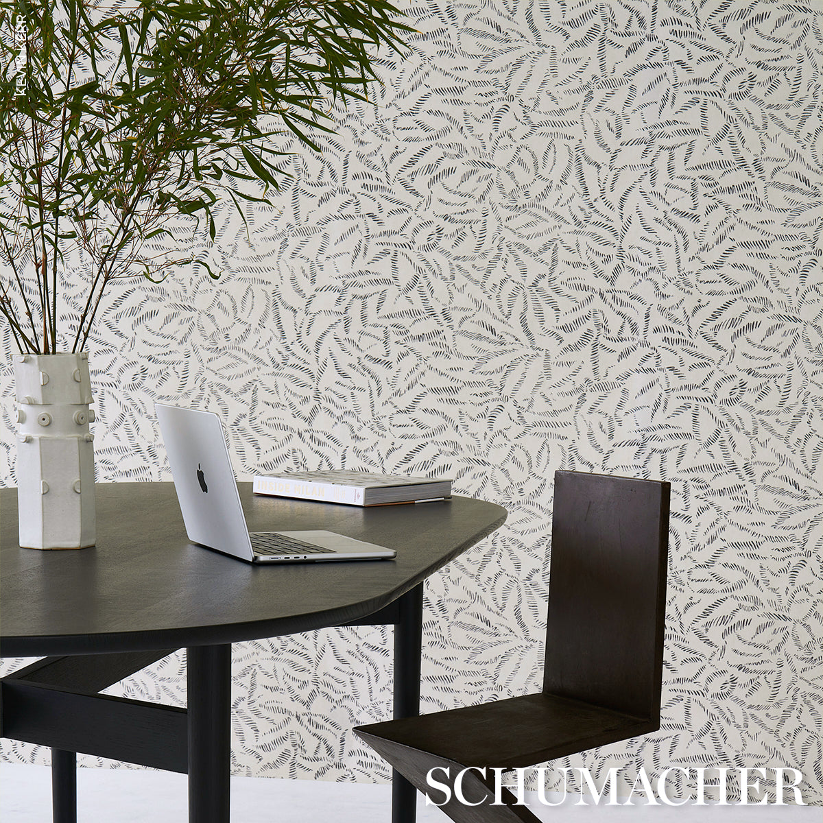 Schumacher Leaf Bloom Charcoal Wallpaper - Eade's Wallpaper