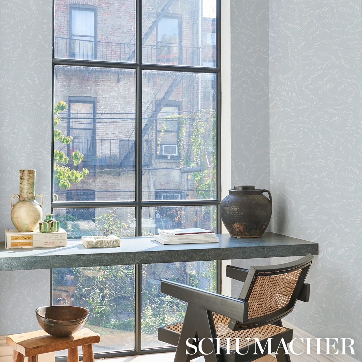 Schumacher Leaf Bloom Sky Wallpaper - Eade's Wallpaper