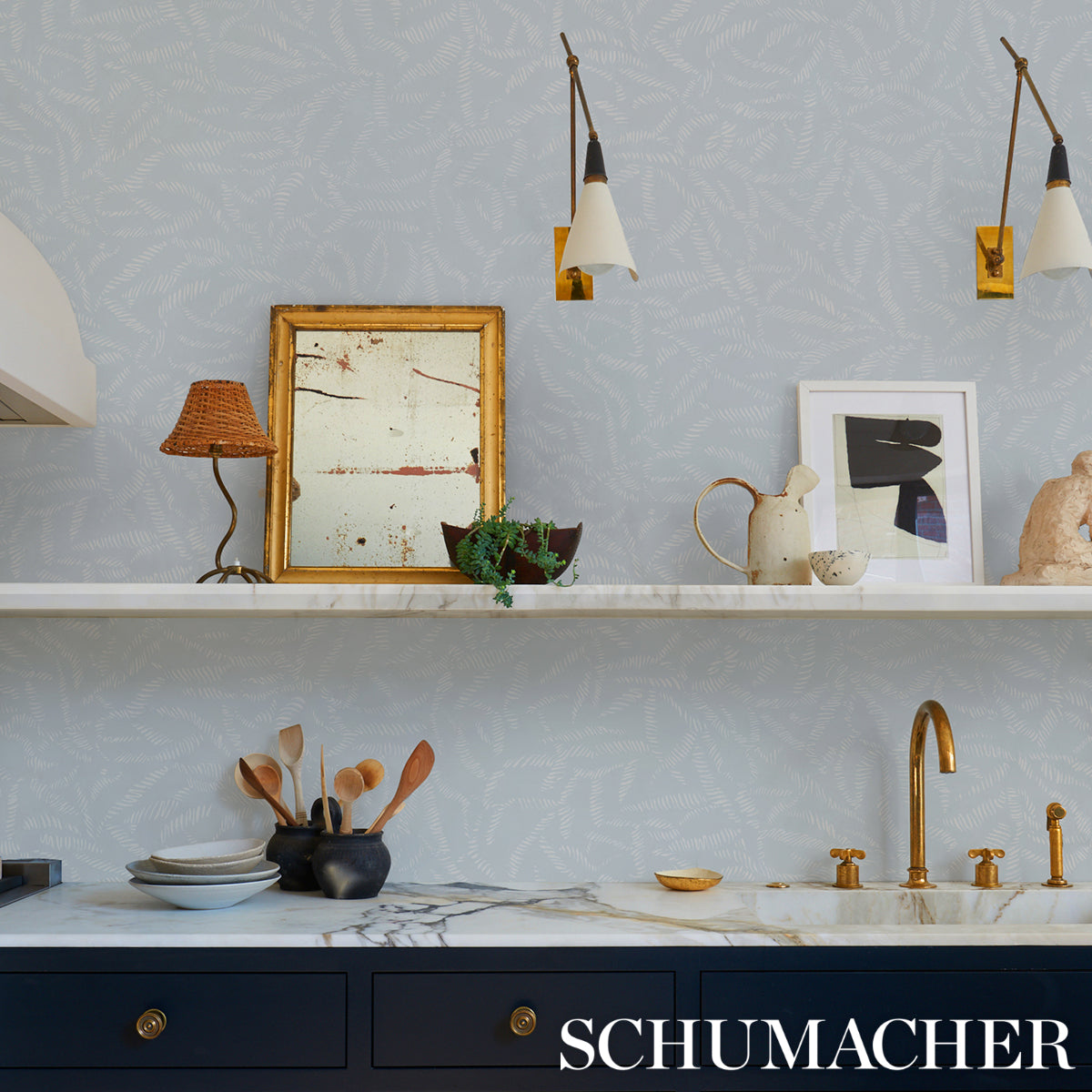 Schumacher Leaf Bloom Sky Wallpaper - Eade's Wallpaper
