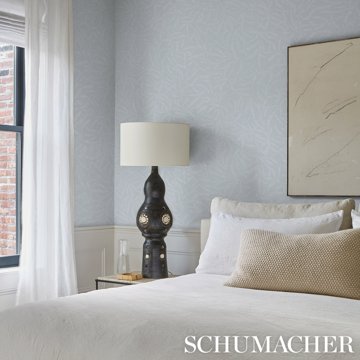 Schumacher Leaf Bloom Sky Wallpaper - Eade's Wallpaper