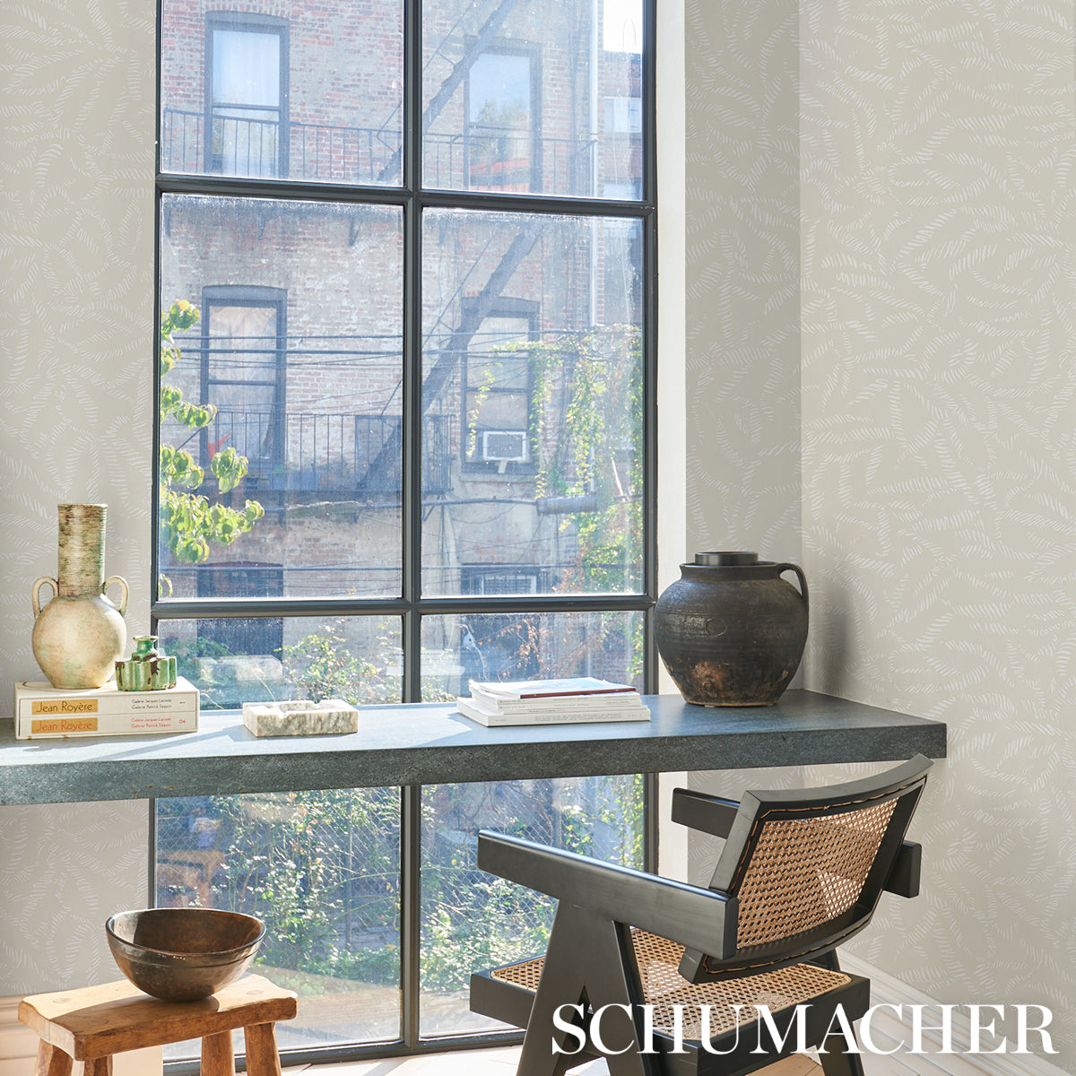 Schumacher Leaf Bloom Neutral Wallpaper - Eade's Wallpaper