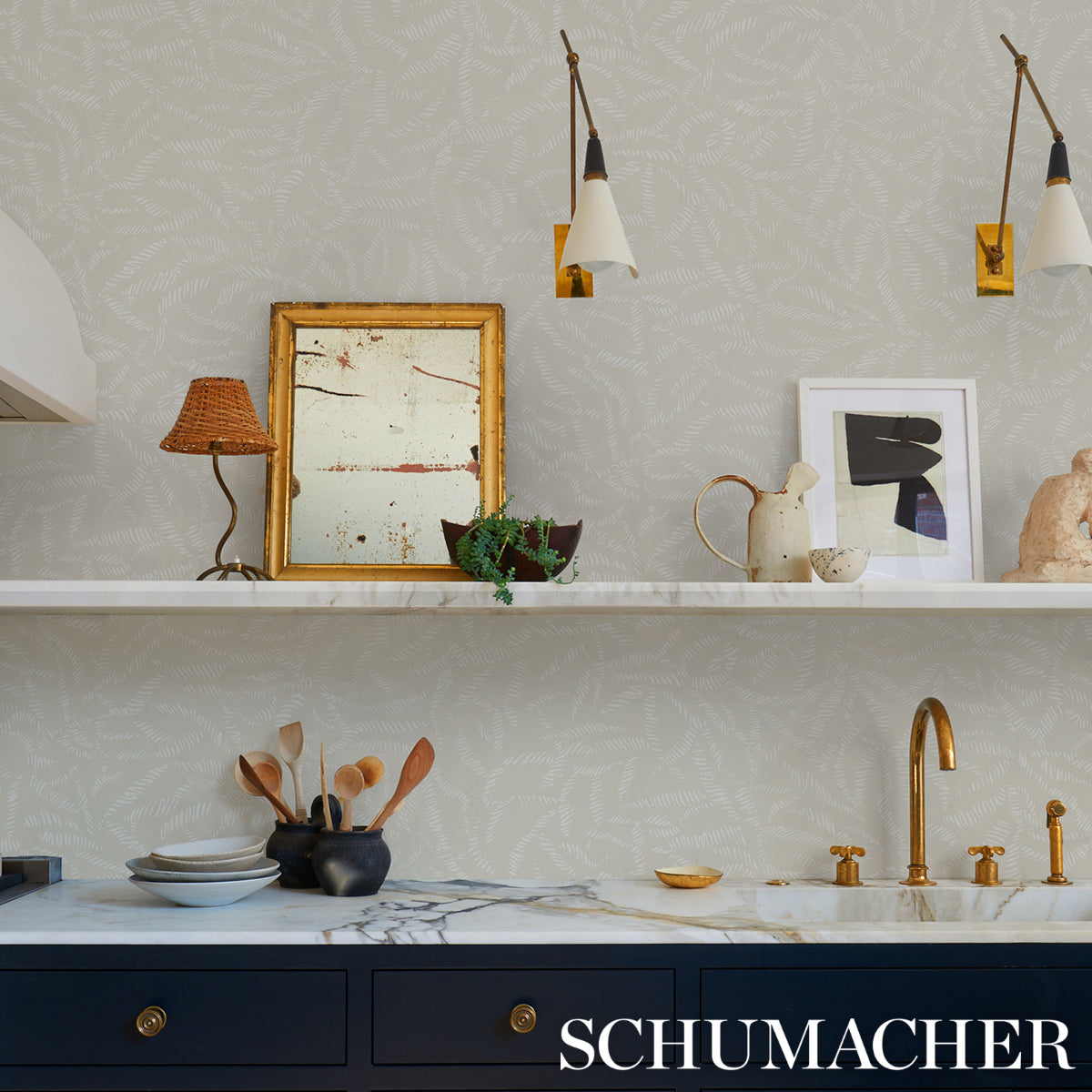 Schumacher Leaf Bloom Neutral Wallpaper - Eade's Wallpaper