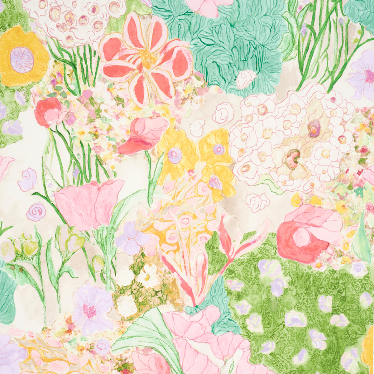 Schumacher Frank'S Garden Pink & Green Wallpaper