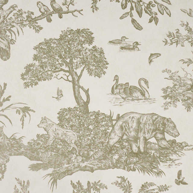 Schumacher 5016442 Western Toile in Stone Wallpaper - A Coun