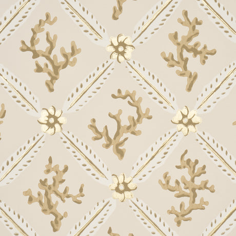 Schumacher 5016640 CORAIL LEAF TRELLIS in CHAMPAGNE Wallpape