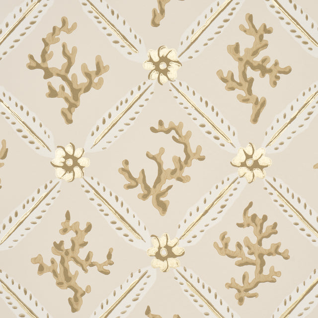 Schumacher 5016640 CORAIL LEAF TRELLIS in CHAMPAGNE Wallpape