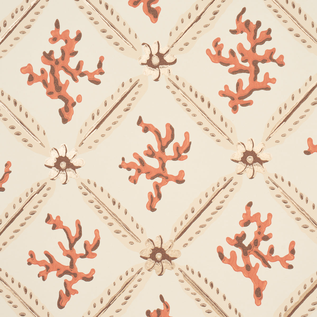 Schumacher 5016641 CORAIL LEAF TRELLIS in CORAL Wallpaper - 