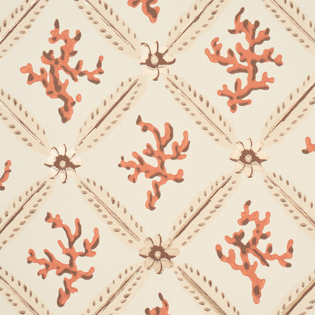 Schumacher 5016641 CORAIL LEAF TRELLIS in CORAL Wallpaper - 