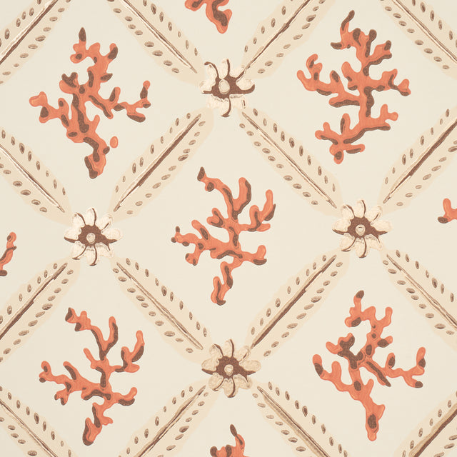 Schumacher 5016641 CORAIL LEAF TRELLIS in CORAL Wallpaper - 