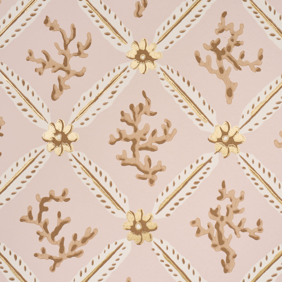 Schumacher 5016642 CORAIL LEAF TRELLIS in BLUSH Wallpaper - 