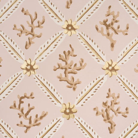 Schumacher 5016642 CORAIL LEAF TRELLIS in BLUSH Wallpaper - 