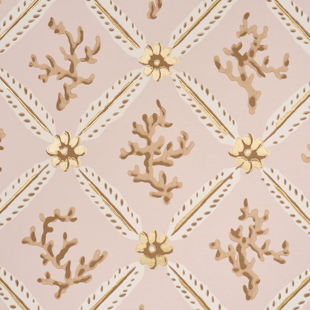 Schumacher 5016642 CORAIL LEAF TRELLIS in BLUSH Wallpaper - 