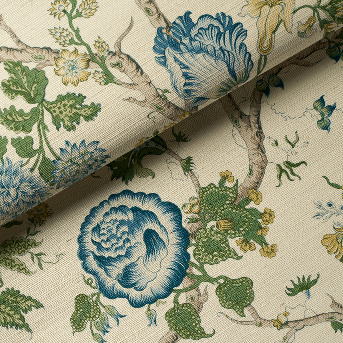 Schumacher Josephine Sisal Peacock Wallpaper
