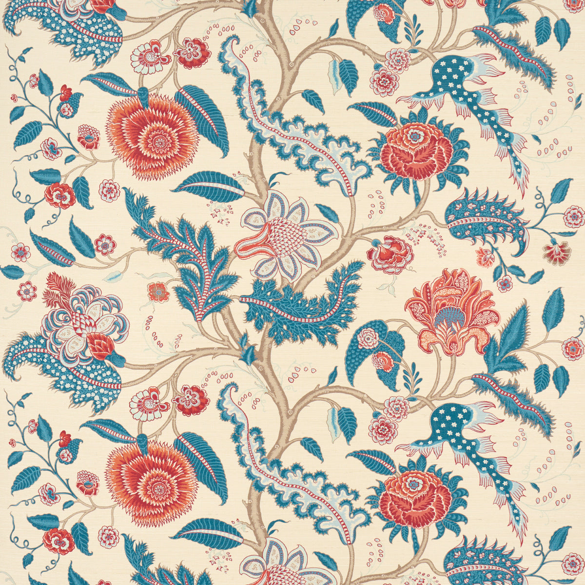 Schumacher Sinhala Sisal Rouge & Indigo Wallpaper - Eade's Wallpaper
