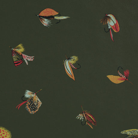 Schumacher 5016991 FLY FISHING in FOREST GREEN Wallpaper - A