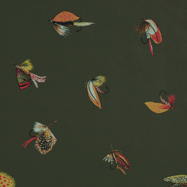 Schumacher 5016991 FLY FISHING in FOREST GREEN Wallpaper - A