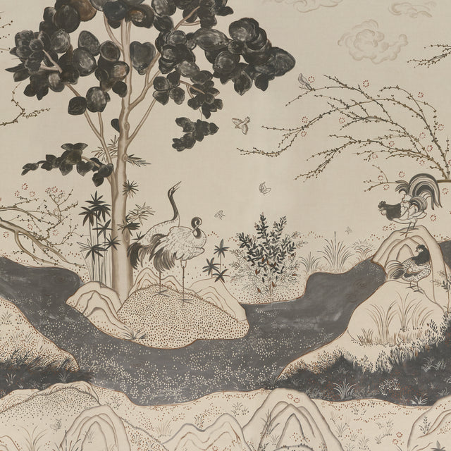 Schumacher 5017110 BIRDSONG 3 PANEL SET in CARBON Wallpaper 