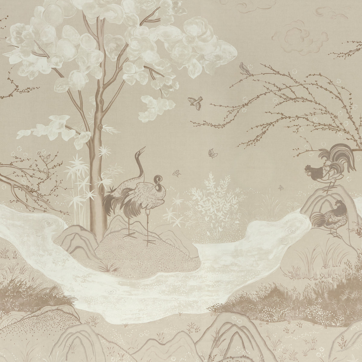 Schumacher 5017111 BIRDSONG 3 PANEL SET in IVORY Wallpaper -