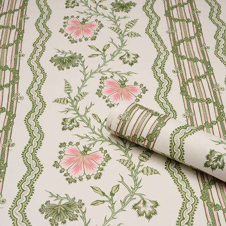 Schumacher 5017330 PARVATI FLORAL STRIPE in PETAL Wallpaper 