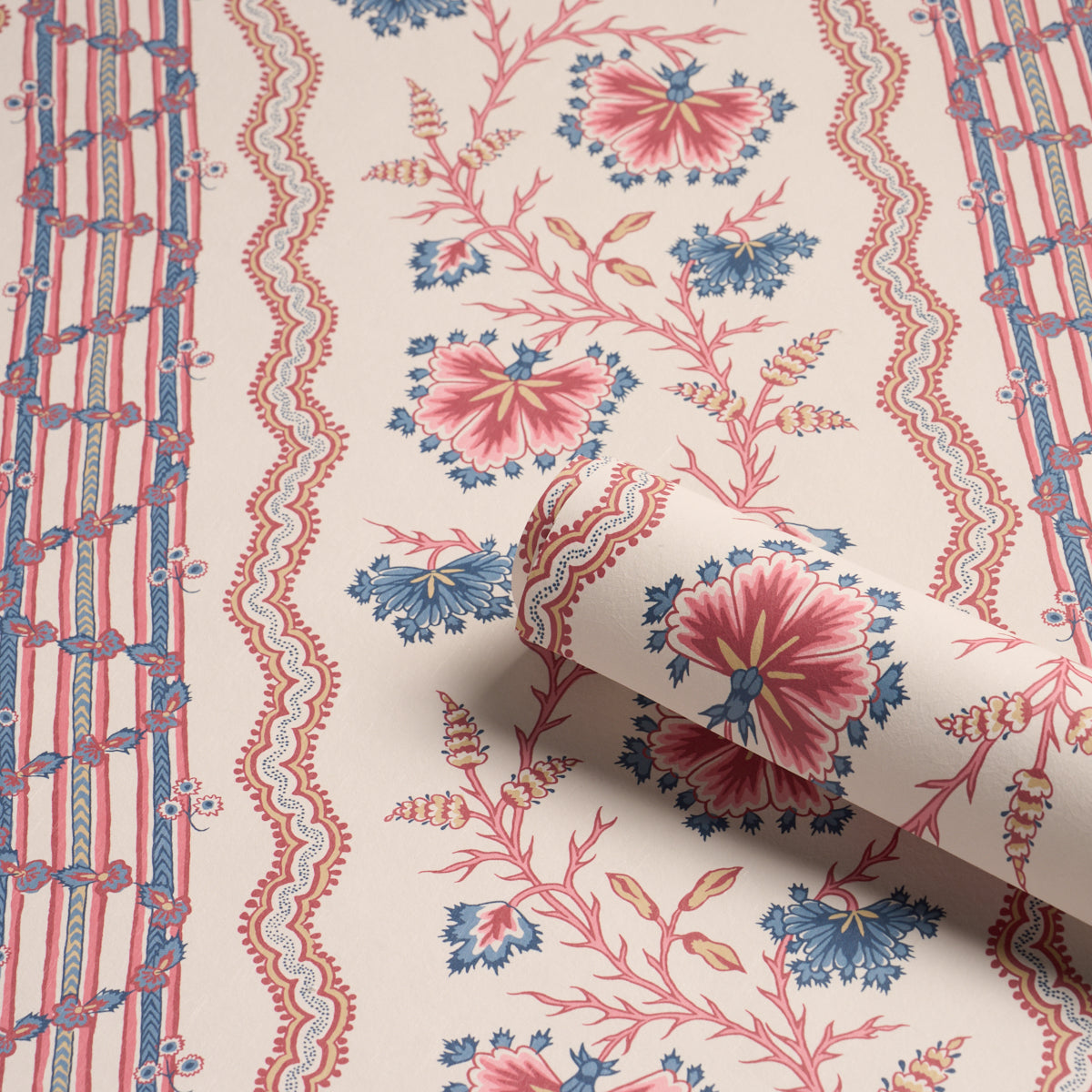 Schumacher 5017331 PARVATI FLORAL STRIPE in VERMILION Wallpa