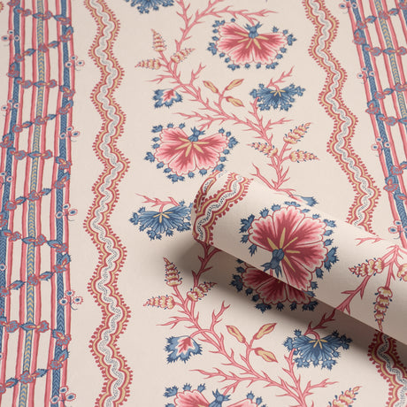Schumacher 5017331 PARVATI FLORAL STRIPE in VERMILION Wallpa