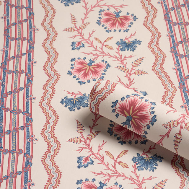 Schumacher 5017331 PARVATI FLORAL STRIPE in VERMILION Wallpa