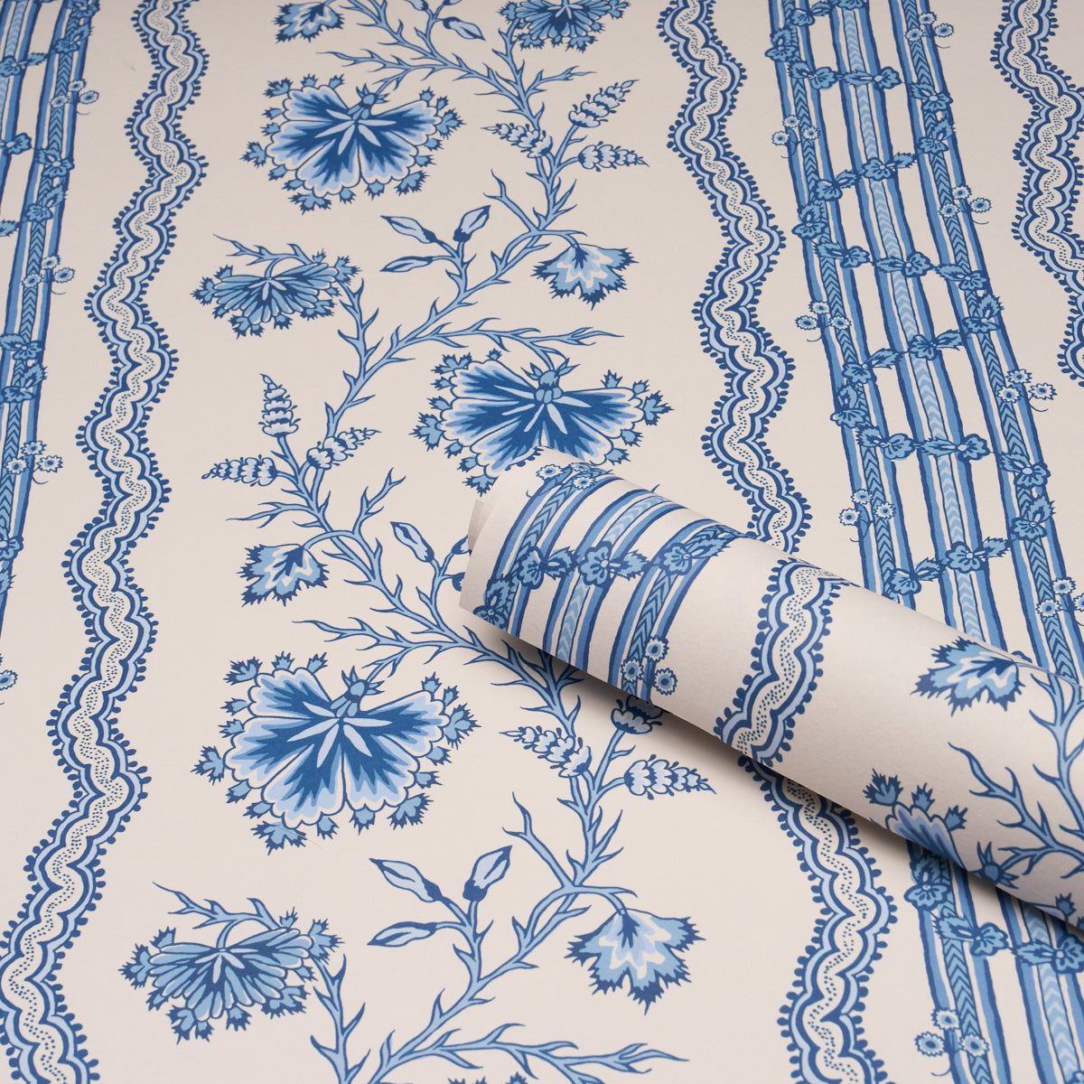 Schumacher 5017332 PARVATI FLORAL STRIPE in DELFT Wallpaper – Eades ...