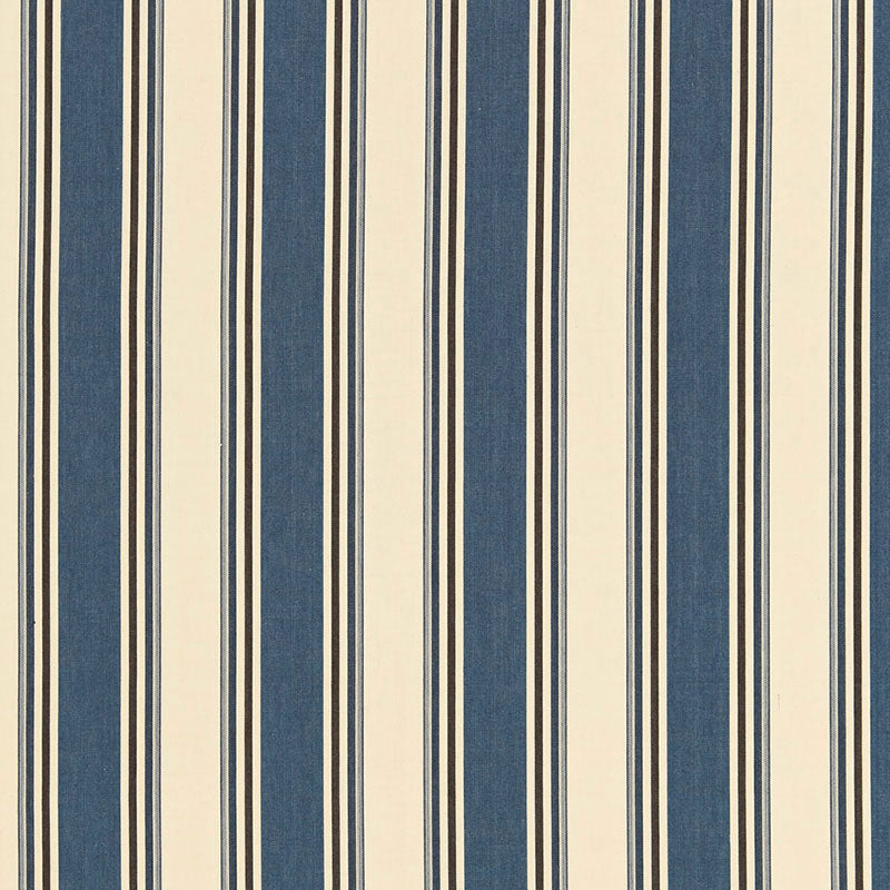Schumacher Loren Stripe Marine Fabric - Eade's Wallpaper
